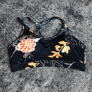 Black & Floral Print Strappy Performance Bra Top